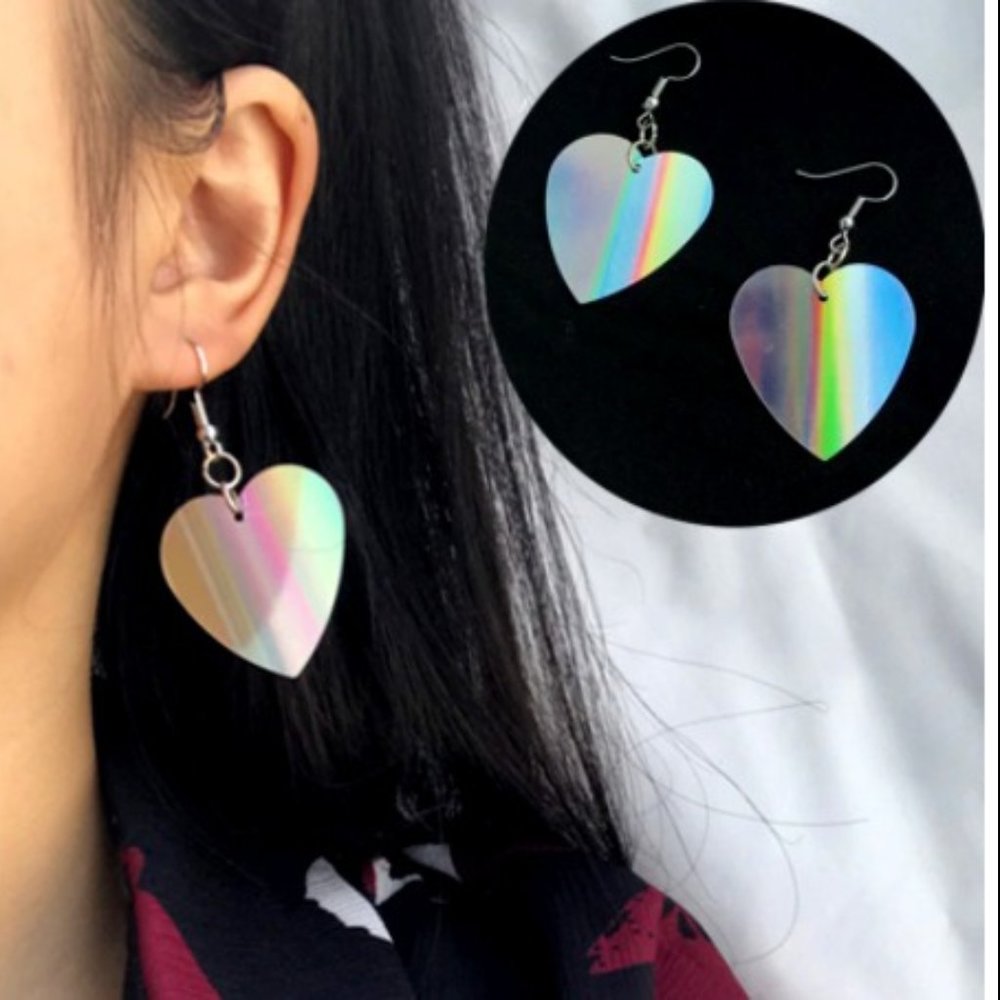 Iridescent Sequin Heart Earrings